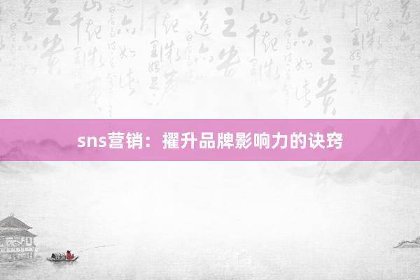 sns营销：擢升品牌影响力的诀窍